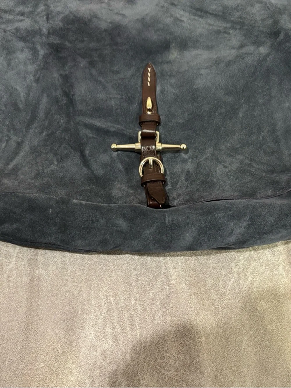 Dooney & Bourke Navy Suede Messenger with Brown Leather Trim